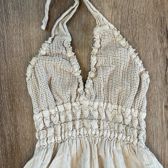 Crochet Boho Beach Halter-neck Cream Tunic Top - Picture 2 of 7